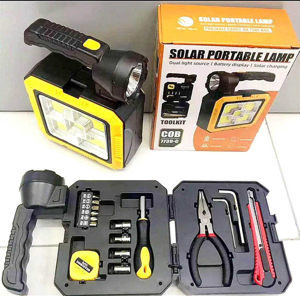 Kit 3 en 1 - Herramientas + Linterna LED + Cargador portatil con carga Solar